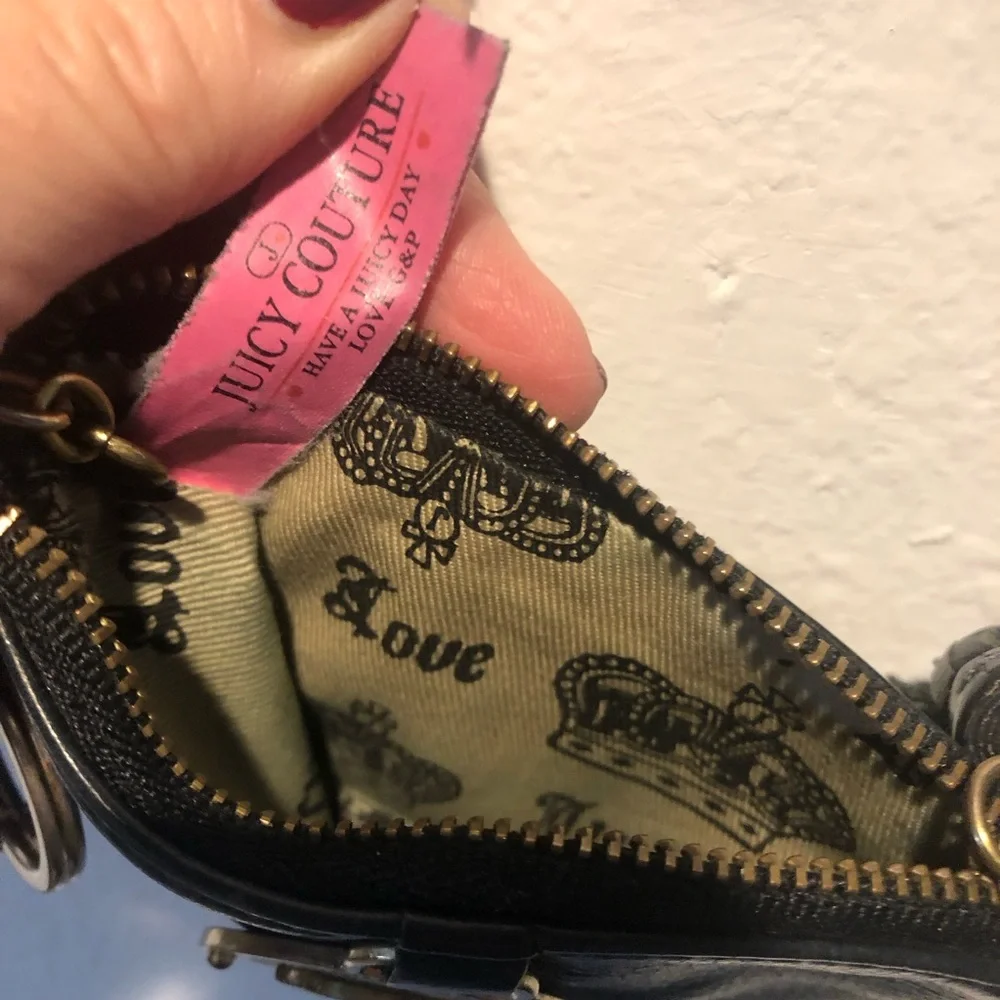 Juicy Couture Black Coin Purse with Brass Emblem & Black Tassel Leather 3"x4.75" - Picture 6 of 9